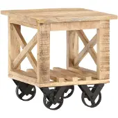 vidaXL Bijzettafel op wieltjes 40x40x42 cm ruw mangohout