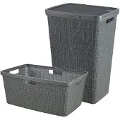 Curver Jute Wasmand met deksel 58L + Wasmand 46L - Donkergrijs
