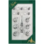 Merkloos Kerstballen set - 16 delig - glas - mini - met piek - zilver - Kerstbal