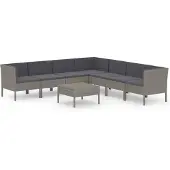 vidaXL 8-delige Loungeset met kussens poly rattan grijs