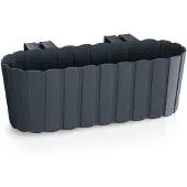 Prosperplast Kunststof rechthoekige balkon plantenbak/bloembak met haken antraciet grijs 38 cm - Plantenbakken