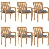 vidaXL Tuinstoelen stapelbaar 6 st met kussens massief teakhout