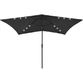 vidaXL Parasol met LED's en stalen paal 2x3 m zwart