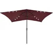 vidaXL Parasol met LED's en stalen paal 2x3 m bordeauxrood