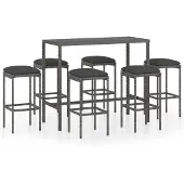 vidaXL 7-delige Tuinbarset met kussens poly rattan grijs