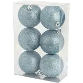 Cosy & Trendy 6x stuks kunststof glitter kerstballen ijsblauw 8 cm - Kerstbal