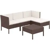 vidaXL 5-delige Loungeset met kussens poly rattan bruin