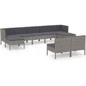 vidaXL 9-delige Loungeset met kussens poly rattan grijs