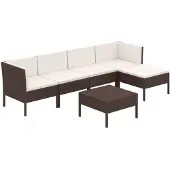 vidaXL 6-delige Loungeset met kussens poly rattan bruin