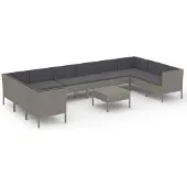 vidaXL 11-delige Loungeset met kussens poly rattan grijs