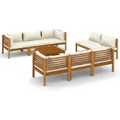 vidaXL 9-delige Loungeset met crèmekleurige kussens massief acaciahout