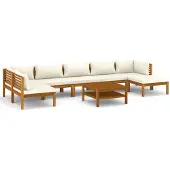 vidaXL 8-delige Loungeset met crèmekleurige kussens massief acaciahout