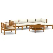 vidaXL 7-delige Loungeset met crèmekleurige kussens massief acaciahout