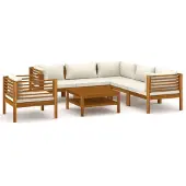 vidaXL 7-delige Loungeset met crèmekleurige kussens massief acaciahout