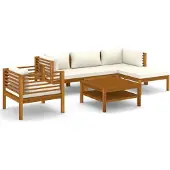 vidaXL 6-delige Loungeset met crèmekleurige kussens massief acaciahout