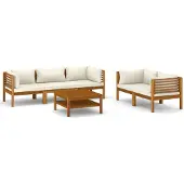 vidaXL 6-delige Loungeset met crèmekleurige kussens massief acaciahout