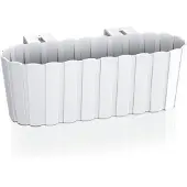 Prosperplast Kunststof rechthoekige balkon plantenbak/bloembak met haken wit 38 cm - Plantenbakken