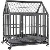 vidaXL Hondenbench met wielen en dak 92x62x106 cm staal