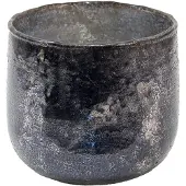 Clayre & Eef Theelichthouder Ø 13x12 cm Grijs Glas Rond Waxinelichthouder Grijs Waxinelichthouder