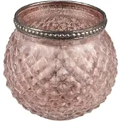 Clayre & Eef Theelichthouder Ø 10x9 cm Roze Glas Metaal Waxinelichthouder Roze Waxinelichthouder