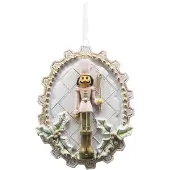 Clayre & Eef Kersthanger Notenkraker 8 cm Wit Roze Kunststof Kerstbal Wit Kerstbal