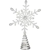 House of Seasons Piek Kunststof ster kerstboom topper zilver/wit H30 cm - kerstboompieken
