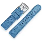 Marc Coblen Kalfslederen Horlogebandje met Alligator Structuur Blauw 22mm