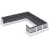 vidaXL 11-delige loungeset voor de tuin met kussens, wit, van grenenhout
