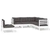 vidaXL 5-delige loungeset voor de tuin met kussens, wit, van grenenhout