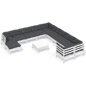 vidaXL 12-delige loungeset voor de tuin met kussens, wit, van grenenhout