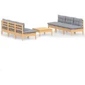 vidaXL 7-delige Loungeset met grijze kussens grenenhout