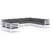 vidaXL 10-delige loungeset voor de tuin met kussens, wit, massief hout, grenen