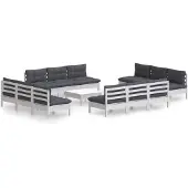 vidaXL 13-delige Loungeset met antracietkleurige kussens grenenhout