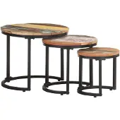 vidaXL Bijzettafel 3 st massief gerecycled hout