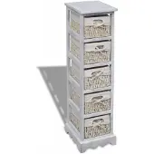 vidaXL Opbergrek met 5 weefmanden hout wit