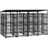 vidaXL Hondenkennel met dak 7,37 m² staal