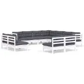vidaXL 11-delige loungeset voor de tuin met kussens, wit, massief hout, grenen