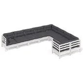vidaXL 9-delige Loungeset met kussens grenenhout wit