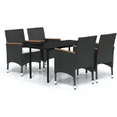 vidaXL 5-delige Tuinset met kussens zwart