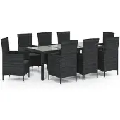 vidaXL 9-delige Tuinset met kussens poly rattan zwart