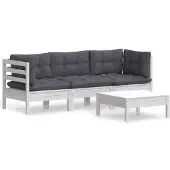 vidaXL 4-delige Loungeset met antracietkleurige kussens grenenhout