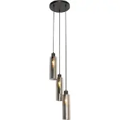 QAZQA Moderne hanglamp zwart met smoke glas 3-lichts - Stavelot