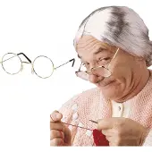 Widmann - Oma Sarah carnaval/tuinpop verkleed set grijze pruik en bril