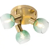 QAZQA Art Deco plafondlamp goud met groen glas 3-lichts - Vidro
