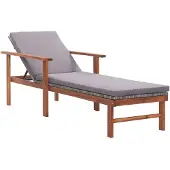 vidaXL Ligbed met kussen poly rattan en massief acaciahout grijs