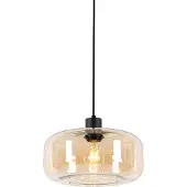 QAZQA Slimme hanglamp zwart met amberkleurig glas incl. WiFi A60 - Bizle