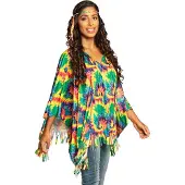 Boland Poncho Hippie met hoofdband (veelkleurig)