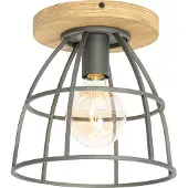 QAZQA Industriële plafondlamp donkergrijs en hout - Arthur