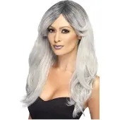 Smiffys Verkleed pruik - 1x - heks - lang grijs haar - damespruik - heksenpruik - dames - Halloween/Carnaval