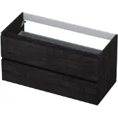 Ink Onderkast 100x45cm - Greeploos - 2 Lades - Houtskool Eiken - Badkamermeubels, Wastafelonderkasten - 8718835043421